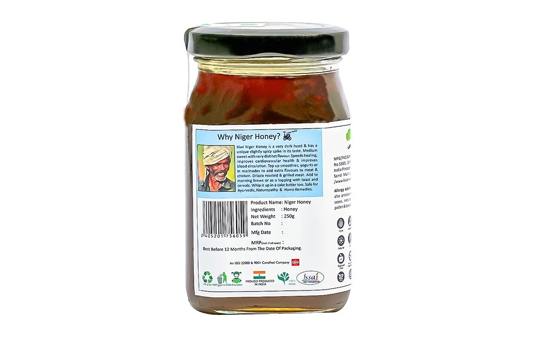 Kiwi Kisan Window Raw Niger Honey    Glass Jar  250 grams